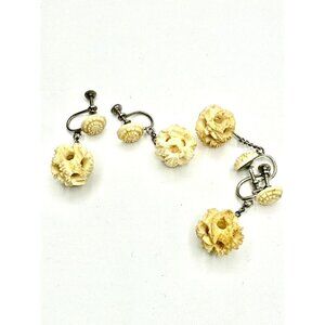 Carved Earrings Set Of 2 Vintage